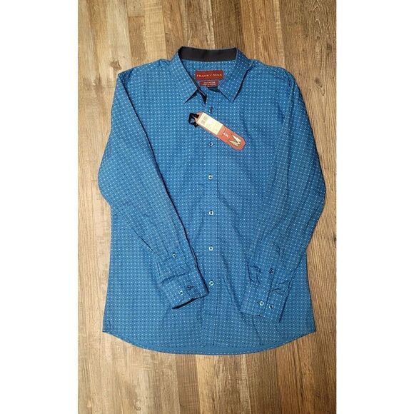 Mens Shirt Casual Dress Blue Pattern FRANKY MAX Button Up Front Large - Picture 2 of 7